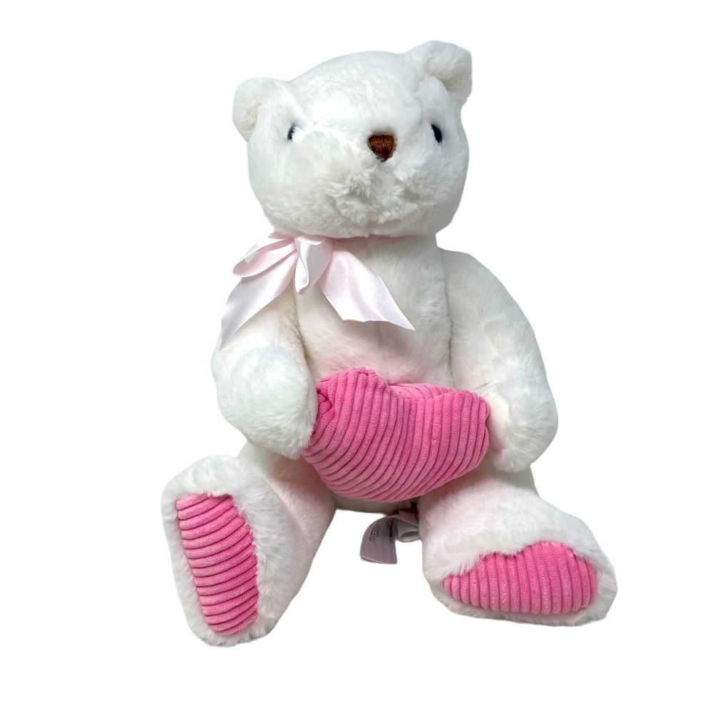 Animal Adventure | Adorable White and Pink | Sitting Love Bear | 13”